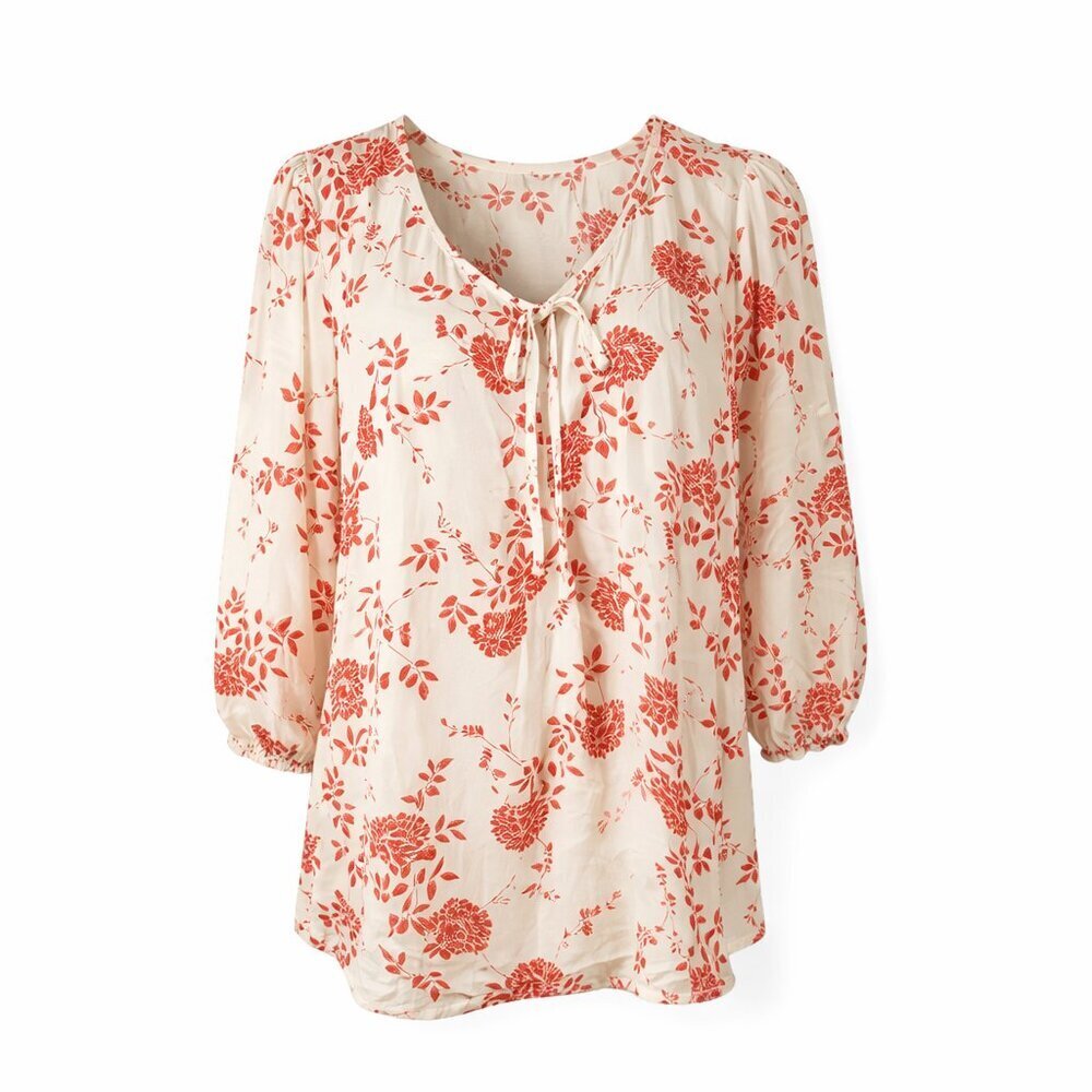 Papermoon Adderly Clip Dot Floral Top 2X Off-White Coral | Boho Feminine Blouse